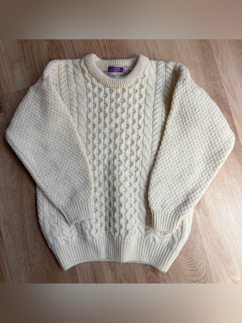 Vintage Wool Sweater Cream Cable Knit Crewneck Scotland Unisex